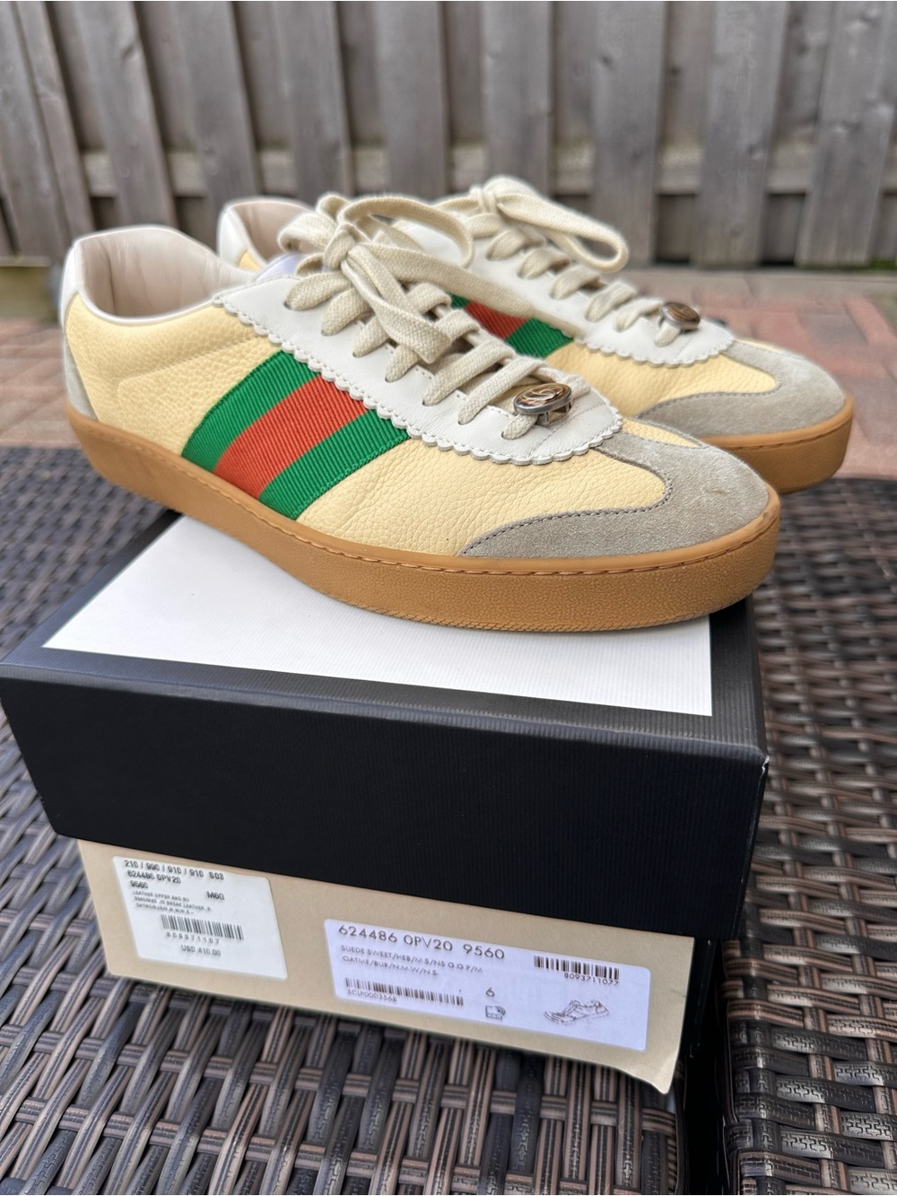 💯 Authentic Gucci Web G74 Leather Low Trainers Men's Size 6
